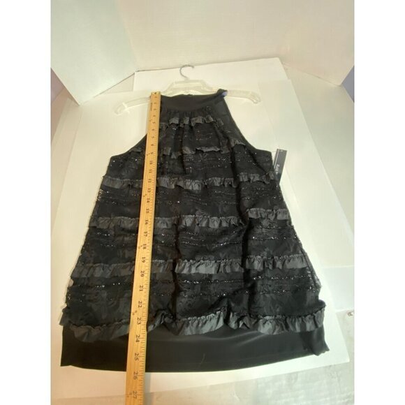 R & M Richards Dressy Black Halter Blouse Lace Ruffle Sparkle Women's Medium NWT - Picture 9 of 9